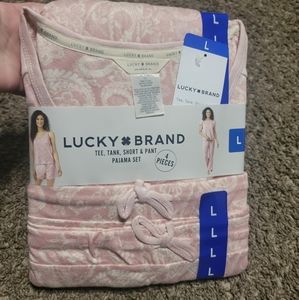 Lucky 4 Piece Pajama Set XS M L XL 2X 3X Summer Tee Tank Shorts Pants Pink NEW